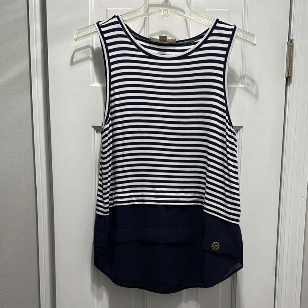Michael Kors Navy and White Striped Sleeveless Top